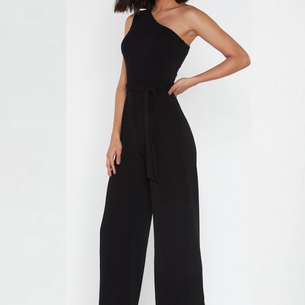 Banana Republic One-Shoulder Cropped Wide Leg Jumpsuit, Black, size 18